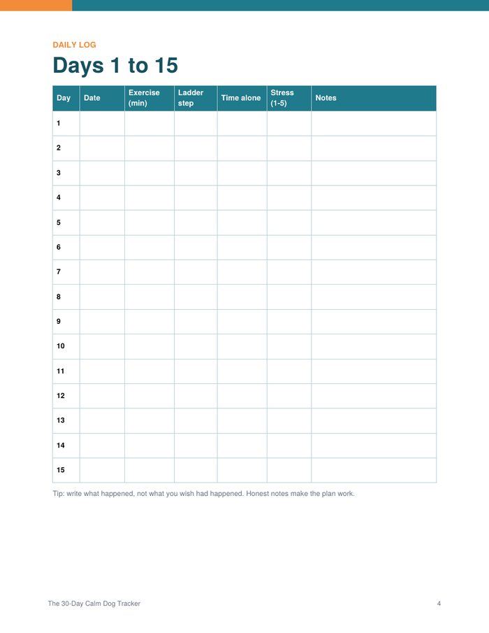 Tracker daily log page